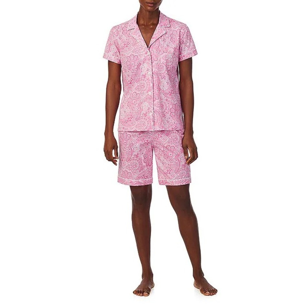 Lauren Ralph Lauren Womens XS Pink Paisley Short Sleeve Top & Shorts Pajama Set
